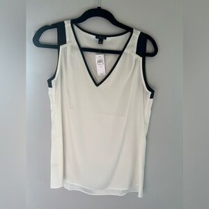 NWT Ann Taylor cream and black v-neck tank blouse. Size Small